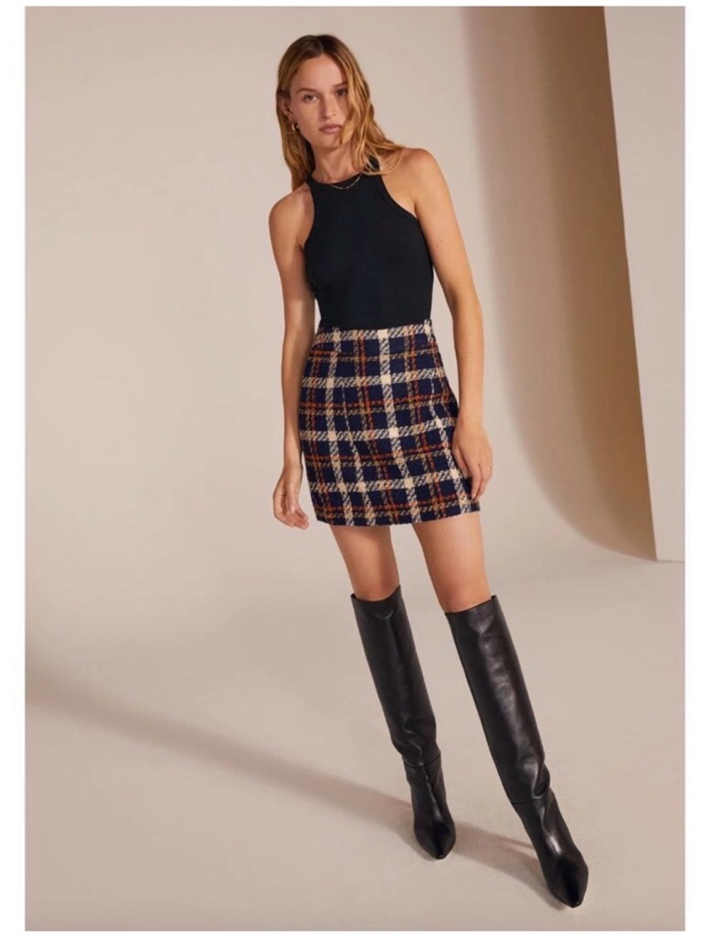 Favorite Daughter The First Wife Mini Skirt Blue Orange Plaid